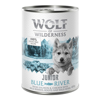 Wolf of Wilderness Junior Blue River - Pui si somon - 400 g