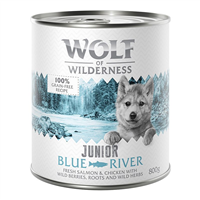 Wolf of Wilderness Junior Blue River - Pui si somon - 800 g